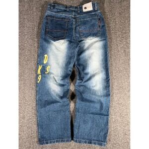 Vintage Akademiks Baggy Denim Jeans Embroidered Blue Y2K Hip Hop Mens 34x32